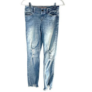 Mika Rose Girls Jeggings Distressed Raw Hem Jeans One Button Light Wash Size 10
